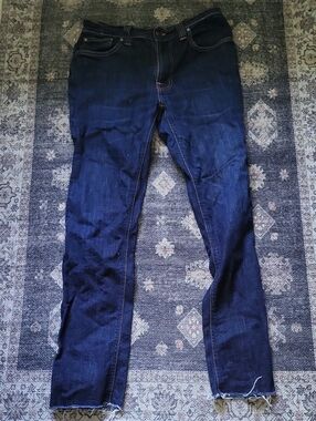 Nudie Jeans Skinny Dark Indigo Blue Raw Hem Jeans